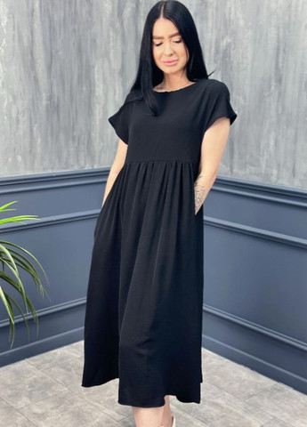 Черное кэжуал летнее платье миди свободного кроя "ordinary" Fashion Girl однотонное