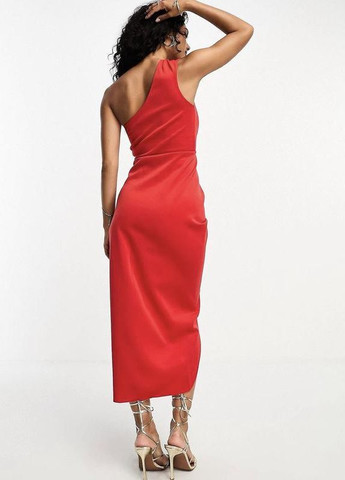 Алое яркое красное платье миди на одно плечо Asos