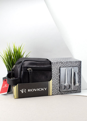 Несессер мужской кожаный R-297 + маникюрный набор (черный) Rovicky (277150922)