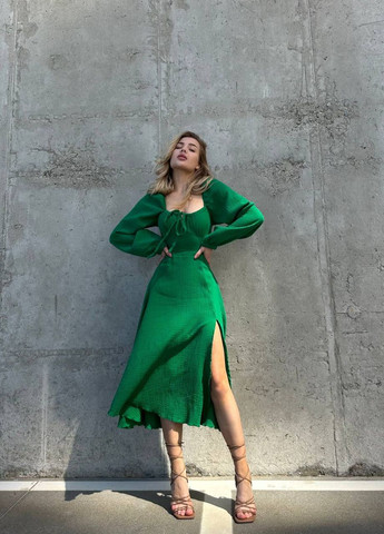 Зеленое кэжуал женское платье муслин No Brand
