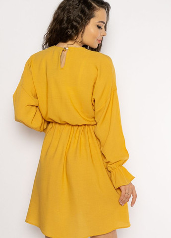 Желтое кэжуал однотонное платье с длинными рукавами (желтый) Time of Style однотонное