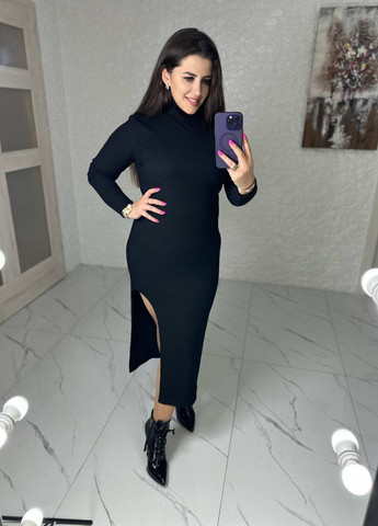 Черное женское платье в рубчик цвет черный р.42/44 444743 New Trend
