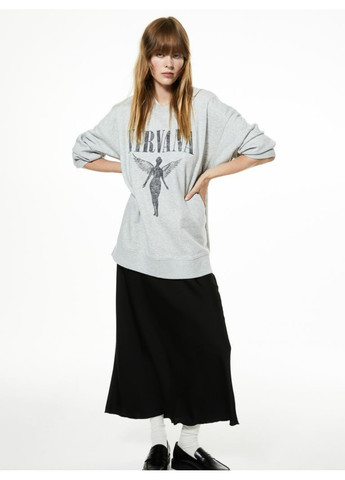 Серый демисезонный женский свитшот с принтом оверсайз (56224) xs серый H&M
