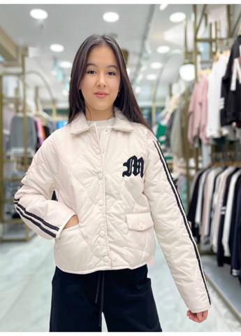 Молочна демісезонна стильна стьогана куртка в молочному кольорі для дівчинки Mini Moda