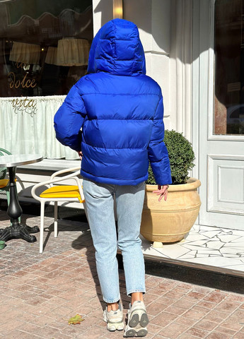 Светло-синяя зимняя женская зимняя короткая куртка электрик 51382 Visdeer