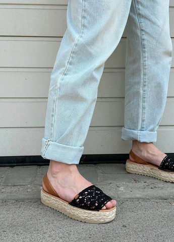 Черные босоножки Vakko без застежки с с кружевомм