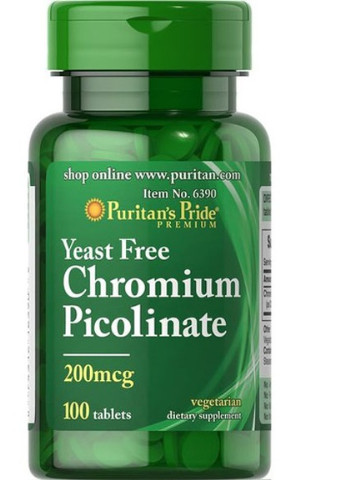 Puritan's Pride Chromium Picolinate Yeast Free 200 mcg 100 Tabs Puritans Pride (256721083)