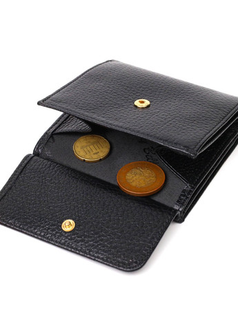 Компактный женский кошелек с вместительной монетницей на кнопке из натуральной кожи 22010 Черный Tony Bellucci (262158785)