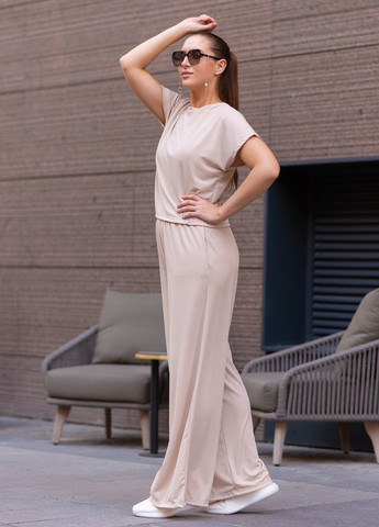 Жіночий костюм з рубчику футболка та штани Кремовий Maybel (259503811)