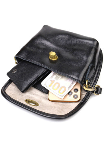 Идеальная сумка кросс-боди из натуральной кожи 22132 Черная Vintage (260360844)