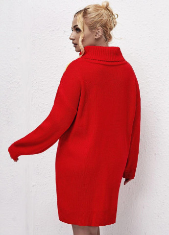 Красное повседневный платье трикотажное с рисунком красное платье-свитер SHEIN с рисунком