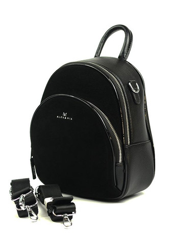 Черный замшевый маленький женский рюкзак на молнии No Brand (275335132)