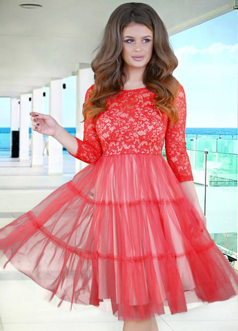 Червона сукнi норма стильна червона гіпюрова сукня (ут000050335) Lemanta