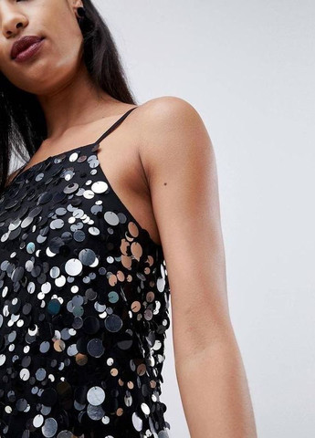 Черное праздничный, карнавальный, коктейльное, вечернее платье-майка с пайетками design Asos