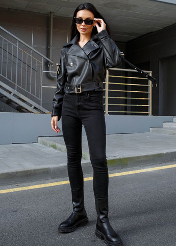 Черная демисезонная короткая куртка из эко-кожи Jadone Fashion