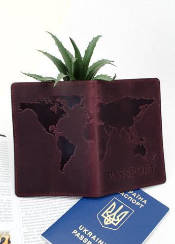 Обкладинка шкіряна на закордонний паспорт "Карта" (бордова) HandyCover (261406363)