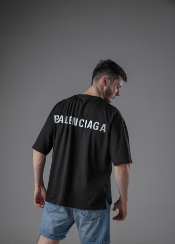 Черная стильна оверсайз футболка з лого balenciaga с коротким рукавом Vakko