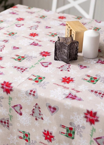 Новогодняя праздничная льняная хлопковая скатерть накидка на обеденный стол с узором 110х150 см (475710-Prob) Подарок Unbranded (270363674)