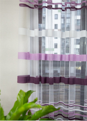 Готовий тюль, ширина 300 см, висота 270 см, малюнок смужками білий з бузковим No Brand (259296798)