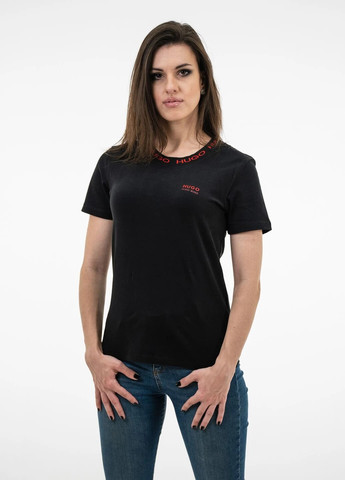 Черная летняя футболка женская с коротким рукавом Hugo Boss BOSS RELAXED-FIT T-SHIRT IN COTTON JERSEY WITH LOGO