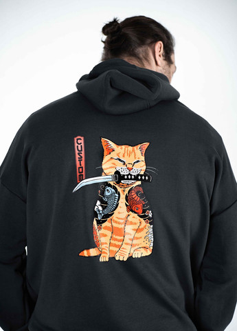 Худи оверсайз без начеса Samurai Cat графит Custom Wear (258391241)