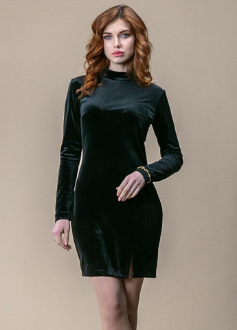 Черное деловое, праздничный, вечернее платье мини облегающее с разрезом платье-водолазка CHICLY однотонное