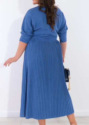 Синее сукні великіх розмірів комфортне плаття плісе з эко замші (50181) Lemanta