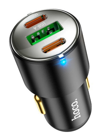 Автомобільний зарядний пристрій + кабель Type-C на Lightning (PD 45W, 2Type-C+USB, адаптер в прикурювач,) - Чорний Hoco nz6 (259040285)