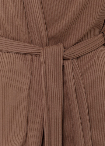 Кофейная всесезон пижамный женский комплект тройка в рубчик, халат, футболка с шортами мокко Maybel