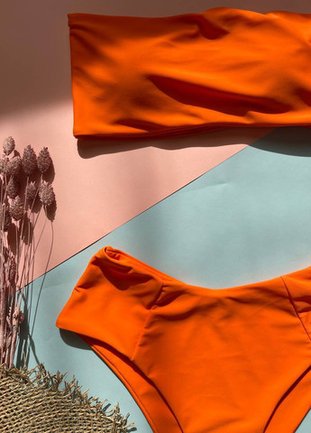 Оранжевый летний яскравий купальник з високою посадкою раздельный Vakko