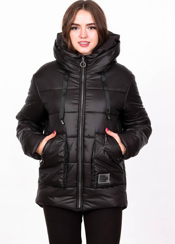 Черная куртка теплая женская 323 плащевка черная Актуаль
