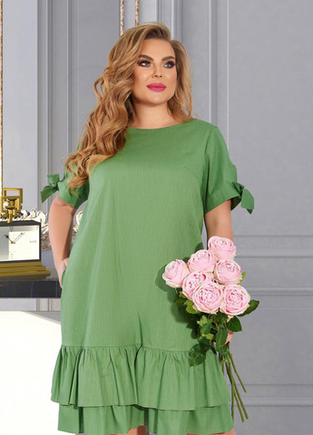 Зелена сукні великіх розмірів легка лляна сукня великого розміру (48701)19399-532 Lemanta