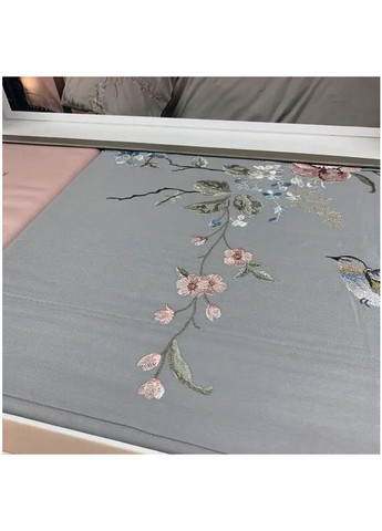 Постельное белье сатин с вышивкой - Ruya gri серый семейный Dantela Vita (260451221)