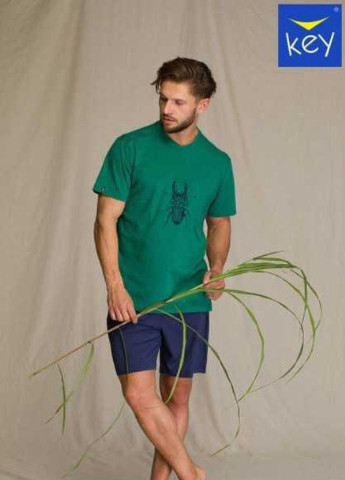 Пижама мужская шорты и футболка с коротким рукавом Зеленый с синим MNS 741 A21 (С) Key (257043115)