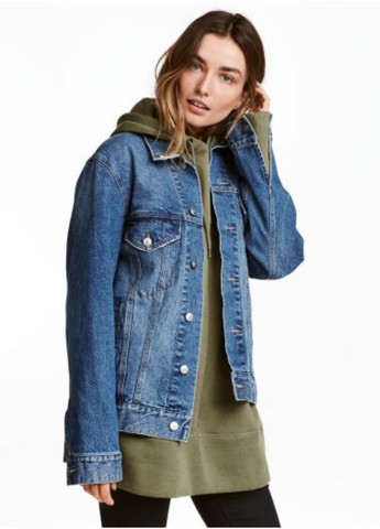 Синяя демисезонная женская джинсовая куртка н&м (56036) xs синяя H&M
