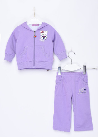 Бузковий демісезонний спортивний костюм 3-ка дитячий для дівчинки з капюшоном бузкового кольору Let's Shop
