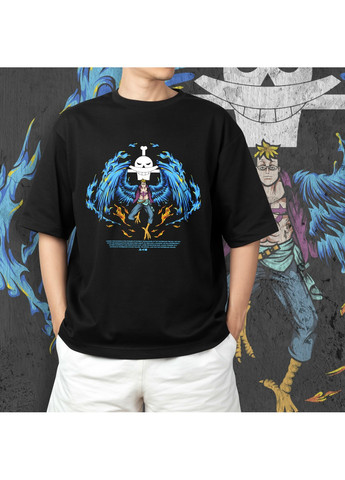 Черная футболка c принтом ван пис - marco the phoenix No Brand