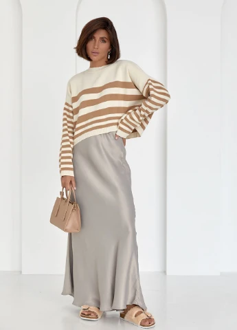 Укорочена в'язана кофта в смужку - кавовий Lurex (262810161)