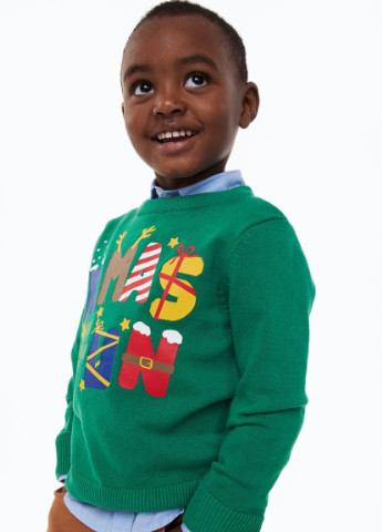 Зелений джемпер для хлопчика новорічний 8577 122-128 см зелений 63342 H&M