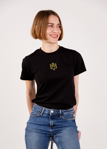 Черная всесезон женская футболка c вышивкой "тризуб ярослава мудрого" с коротким рукавом Мальви