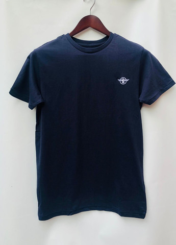 Темно-синя чоловіча футболка з якісної бавовни з коротким рукавом No Brand