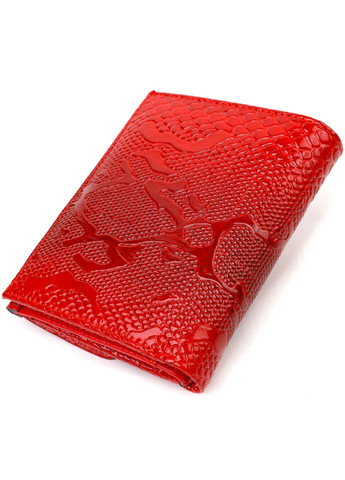 Лакированный кошелек для женщин среднего размера из натуральной кожи с тиснением под рептилию 21816 Красный Canpellini (259874083)