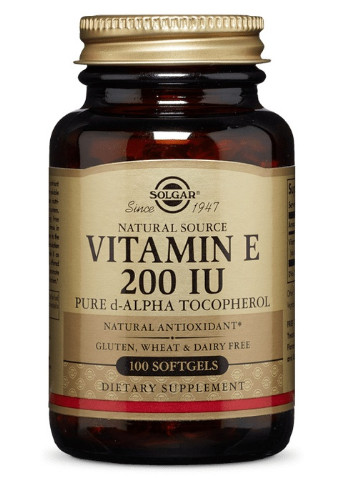 Natural Vitamin E, 200 IU, Pure d-Alpha Tocopherol 100 Softgels Solgar (256719127)