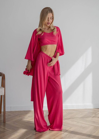 Рожева жіночі піжамні штани в рубчик колір рожевий р.l 443806 New Trend