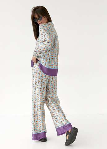 Атласний женский костюм в пижамном стиле - голубой Lurex (262810832)