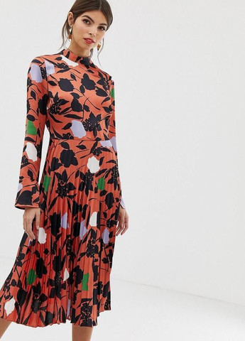 Бронзова сукня міді атласна квіткова Asos