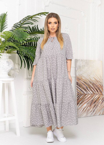 Светло-серое женское длинное платье в горошек серого цвета р.50/54 359128 New Trend