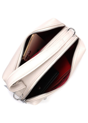 Жіноча прямокутна сумка на два відділення з натуральної шкіри 22344 Біла Vintage (276461835)