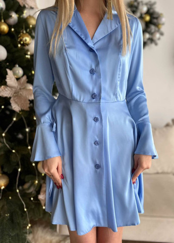 Голубое кэжуал женское платье шёлк No Brand
