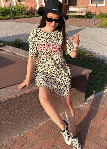 Туника женская цвета леопард с надписью Let's Shop (260024750)